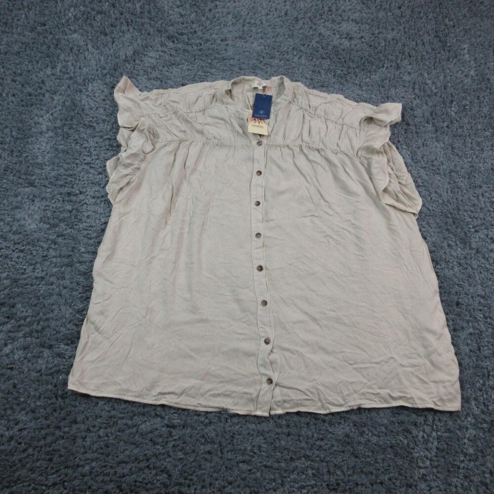 Entro Shirt Womens Large Taupe Beach Town Tunic Button Front Ruffle NWT